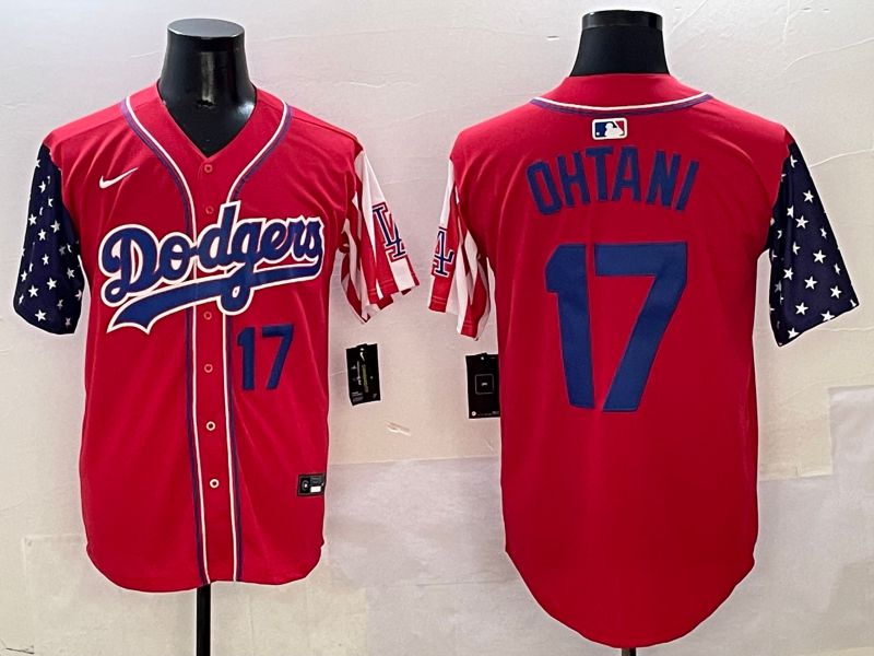Men Los Angeles Dodgers 17 Ohtani Red a generation of national flags Joint name 2025 Nike MLB Jersey style 16